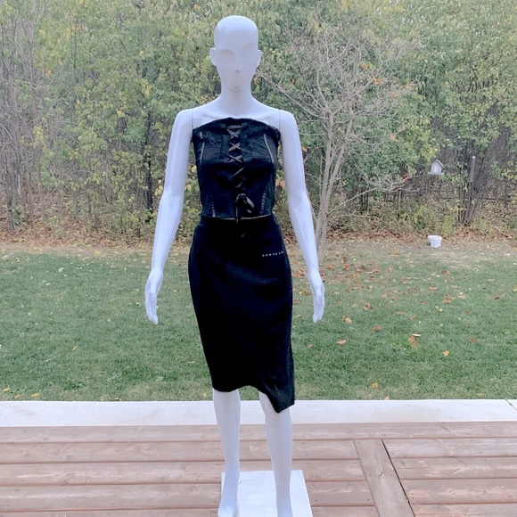 Sonia Rykiel warm soft black wool knit skirt at knee shiny rhinestones on pocket - Picture 3 of 8